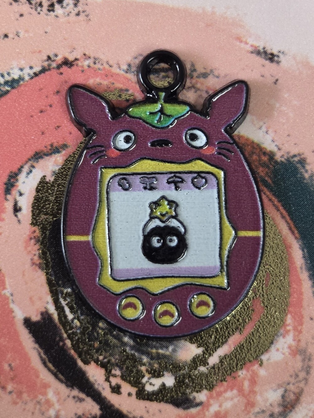 Purple Enamel Charm with Green Accent and Yellow Trim